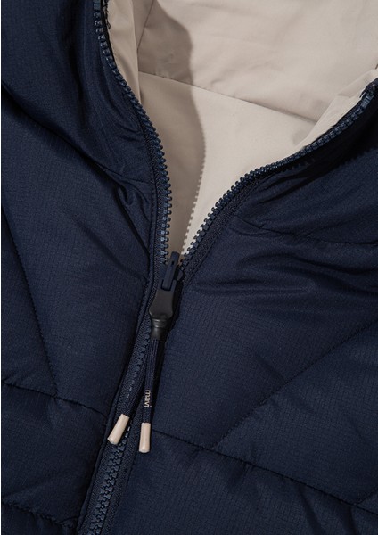 Çift Taraflı Kapüşonlu Lacivert Şişme Mont 0110449-80872