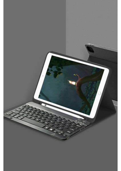 Samsung Galaxy T220 Tab A7 Lite Kılıf KC01 Smart Klavyeli Tablet Kılıfı - SIYAH-(5796)