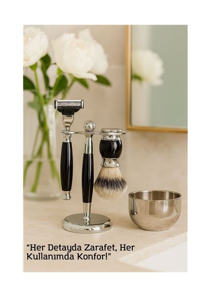 Hsnet Koleksiyon Tıraş Seti – 304 Cerrahi Çelik & Kemik Saplı | Çift Cidarlı Tıraş Tası Icardi Collection