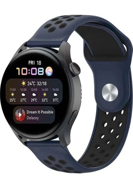 Watch 20MM Spor Delikli Kordon - Lacivert-Siyah