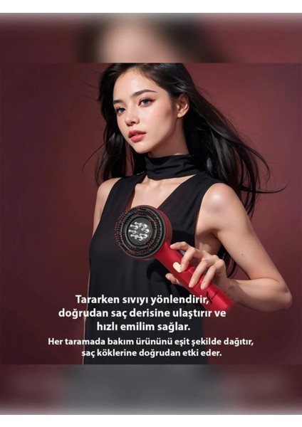 Şarjlı ve Titreşimli Saç Masaj Tarağı Bakım Yağı Hazneli Fırça