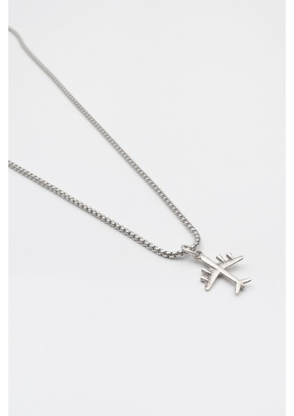 Küçük Uçak Örme Zincir Kolye - Antik Gümüş Kaplama - Kadın Erkek - 60 cm fiyatları