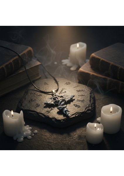 Gotik - Kılıç Yılan Yarasa Gümüş Kaplama Deri İp Kolye fırsatları