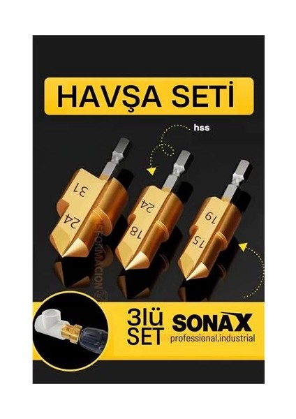 Bfs Plastik Boru Kalemtraş Kademeli Boru Açma Pvc Pprc Boru Tamir Delme Genişletme Onarımı Için 3lü Havşa Seti