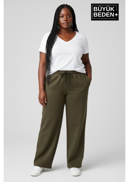 Kadın Büyük Beden Rahat Kesim Lastikli Bel Paça Reçmeli Eşofman Altı SPR26EAK952