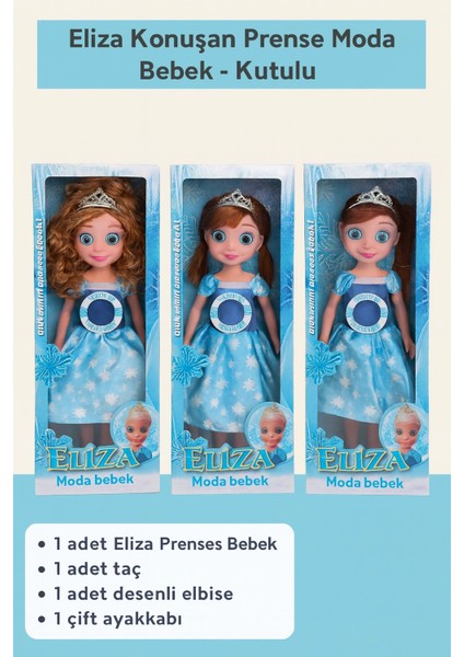 Eliza Konuşan Prenses Moda Bebek Taçlı, Işıltılı Elbiseli, Kutulu Oyuncak Bebek
