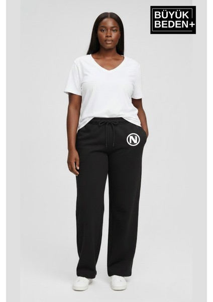 Kadın Büyük Beden N Logo Baskılı Rahat Kesim Lastikli Bel Paça Reçme Eşofman Altı SPR26EAK952-4