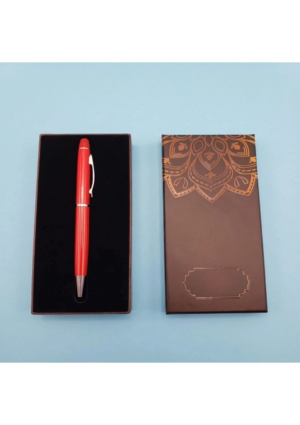Mandala Desenli Kutulu Kırmızı Touchpen Tükenmez Kalem