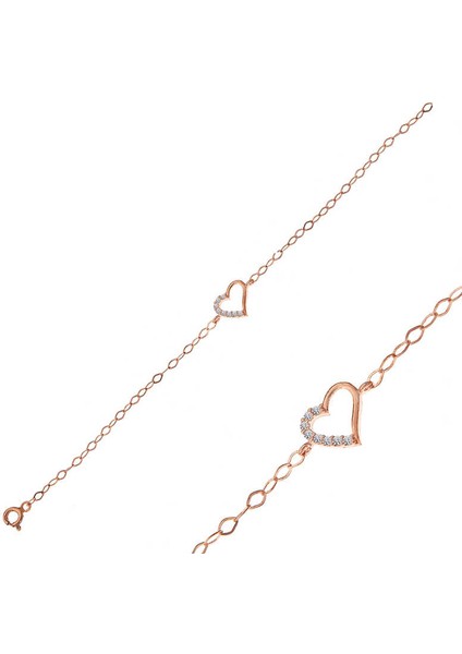 925 Ayar Gümüş Rose Kalp Kadın Bileklik T7381 (972972) fiyatları