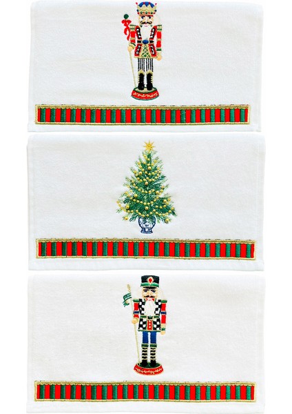 3’lü Set Dekoratif Yılbaşı Ağacı & Nutcracker Desenli Misafir Havlusu – Yeni Yıl Serisi fiyatları