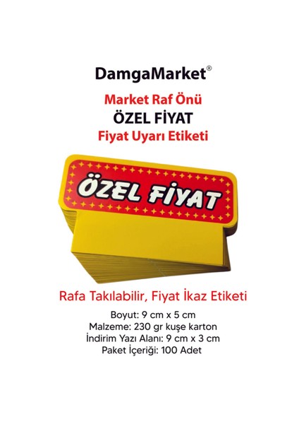 Market Raf Önü Özel Etiketi, Özel Etiketi, 9 cm x 5 Cm, Rafa Takılabilir, 100 Adet fiyatları