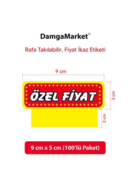 Market Raf Önü Özel Etiketi, Özel Etiketi, 9 cm x 5 Cm, Rafa Takılabilir, 100 Adet modelleri