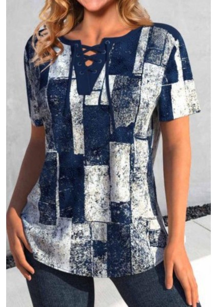 Kısa Kollu Bağcık Detaylı Süprem Bluz - Lacivert modelleri