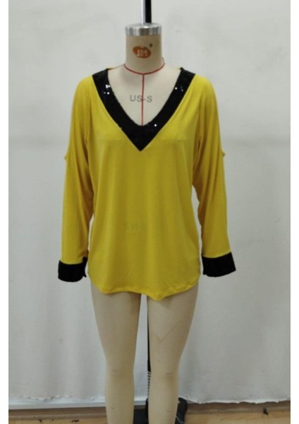 V Yaka Omzu Açık Sandy Bluz - Sarı fırsatları