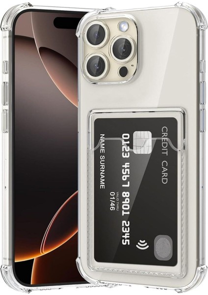 Apple iPhone 16 Pro Max Kılıf Kartlıklı Anti Şok Korumalı Şeffaf Silikon