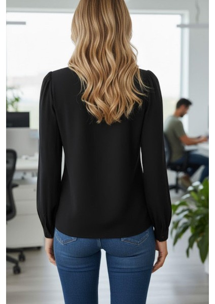 Yuvarlak Yaka Nervürlü Bluz - Siyah fiyatları