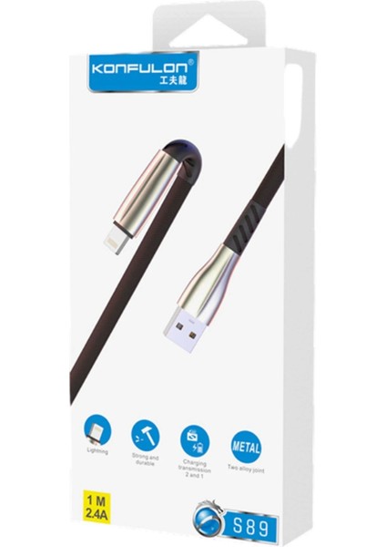 CPT83 S89 Metal Uçlu Lightning Kablo iphone Uyumlu 1m 2.4A - Siyah fiyatları