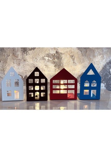 Kırmızı Renkli 4'lü Metal Tealight Mumluk Seti, Şık ve Dekoratif Tasarım