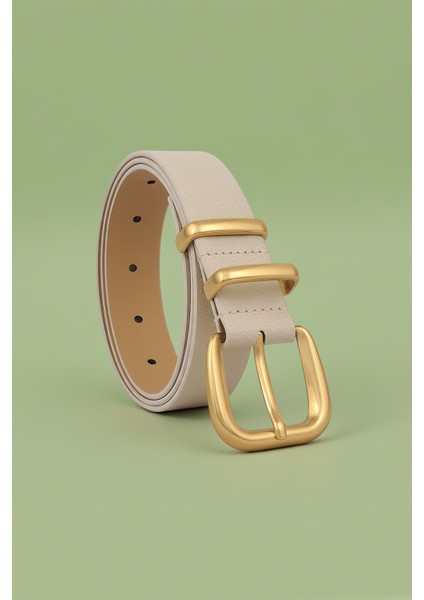 Çift Gold Köprülü Ekru Kadın Kemer