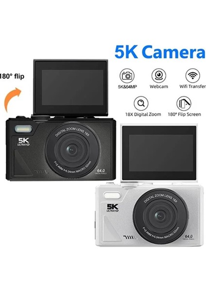5k 75MP Hd Dijital Kamera 18X Dijital Zoom, Flaşlı,3.0 Inç Ekranlı Fotoğraf Makinesi