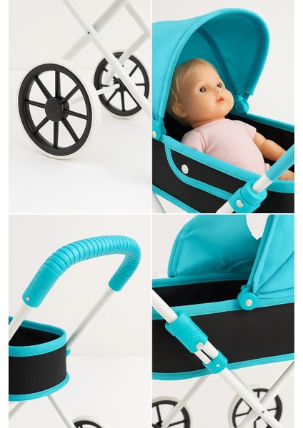 Büyük Tekerlekli Tenteli Katlanabilir Metal Oyuncak Bebek Puseti Premium Lüx Mavi fiyatları