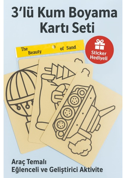 Kum Boyama Seti 3lü Araç Temalı A4 Stiker Hediyeli