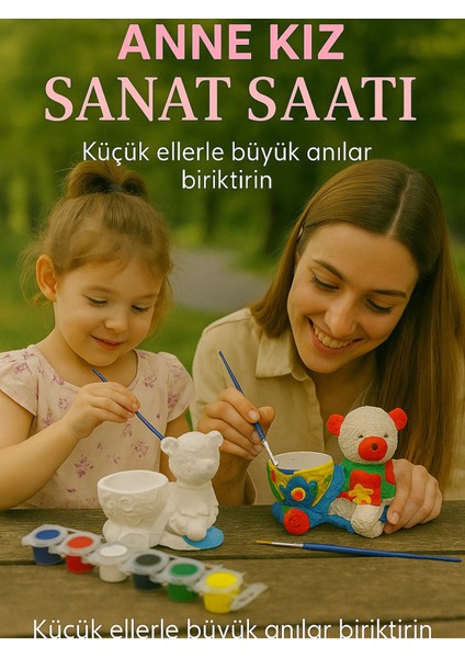 Anne Kız Sanat Saati |boyama Seti | 2 Adet Figür + 6 Renk Akrilik Boya + 2 Fırça