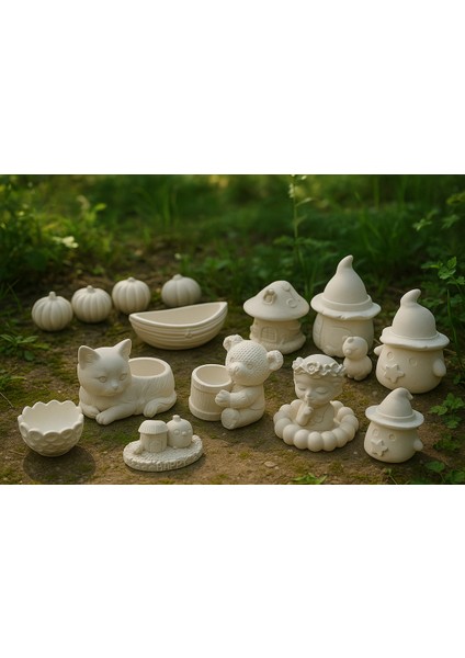 12 Parça Boyanabilir Alçı Obje Seti El Yapımı Dekoratif Hobi Seti