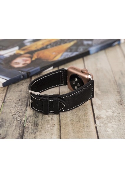 Apple Watch Uyumlu Deri Kordon 42-44-45MM Nm4-As1 Siyah modelleri