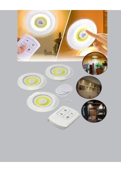 3 Lü Pilli Kablosuz LED Spot Lamba Seti Kumandalı Kolay Montaj Aydınlatma indirimleri