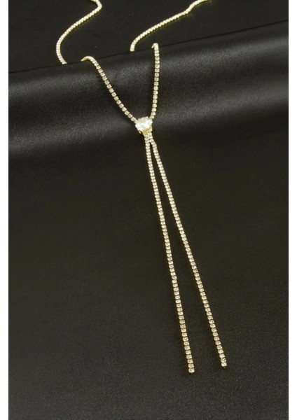 Yuvarlak Şerit Taşlı Çelik Y Kolye