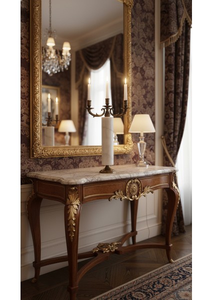 El Yapımı Mermer Taşlı Bronz Şamdan