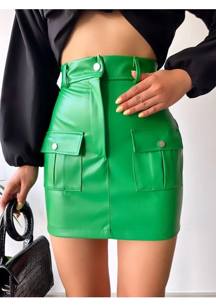 Önden Iki Cepli Deri Etek Yeşil H240040 fırsatları