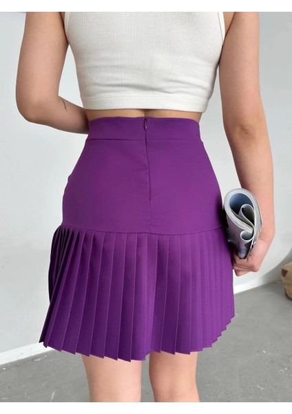 Altı Pliseli Mini Etek Mor S24705 fiyatları