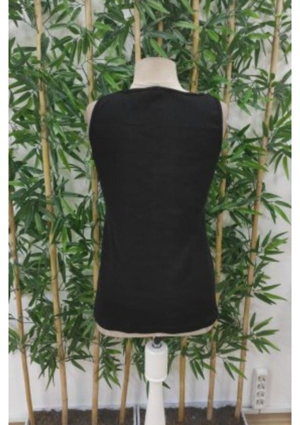 Önden Düğmeli Kaşkorse Kolsuz Bluz - Siyah fırsatları