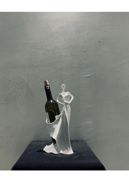 Dekoratif Kadın Figürlü Modern Şaraplık Biblo – 35X13 cm Polyester Şişe Standı