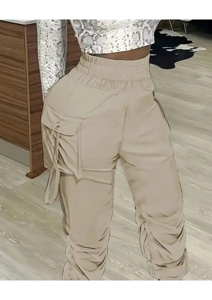 Kadın Yüksek Bel Beli Lastikli Kargo Cep Detaylı Gabardin Pantolon fiyatları