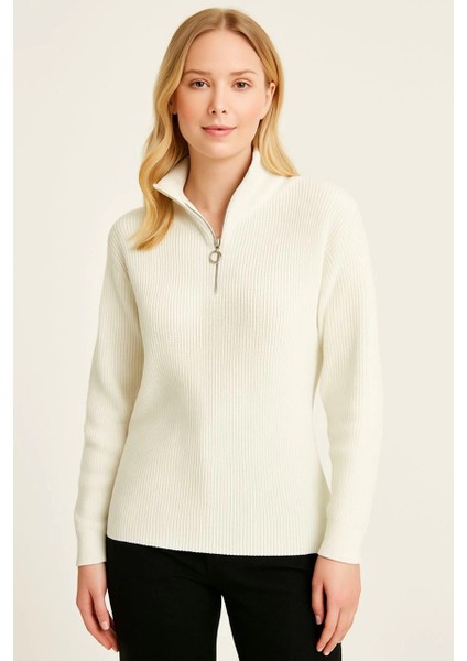 Velmora Yarım Fermuarlı Triko Kazak - Selanik Örgü -