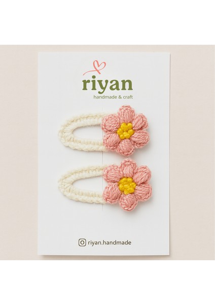 El Yapımı Örgü Çiçekli Çıtçıtlı Toka – Pembe Çiçek Model (2’li Set)