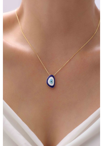 Nazar Boncuğu Tasarımlı Lacivert Kadın Gümüş Kolye