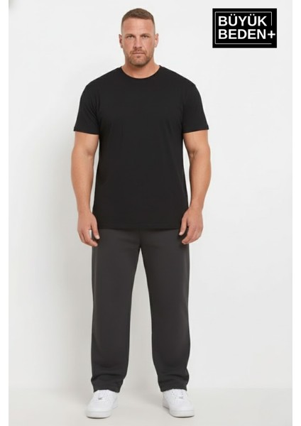 Erkek Büyük Beden Rahat Kalıp, Lastikli Bel, Paça Reçmeli Eşofman Altı SPR26BEA952