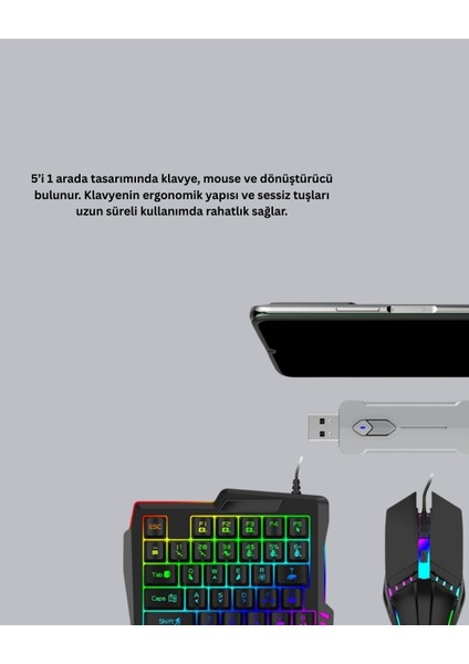 5’i 1 Arada Mobil Oyun Seti Bluetooth 5.3 Klavye Mouse Dönüştürücü Gaming Kit indirimleri