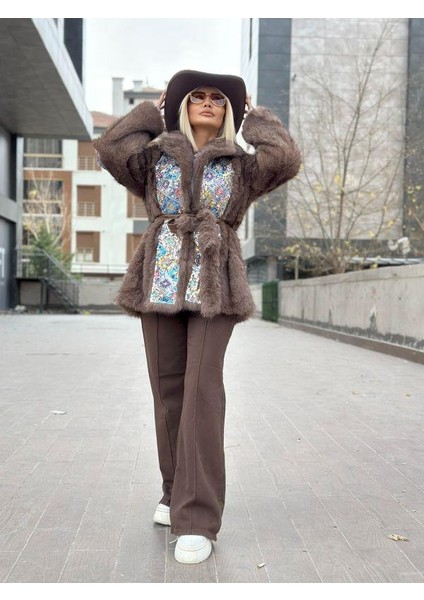 99903 Payetli Kürk Yelek Kahve