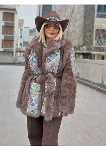 99903 Payetli Kürk Yelek Kahve fırsatları