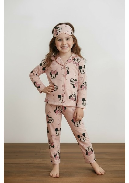 Kız Çocuk Kiraz Desenli Pijama Takımı - Uyku Bandı Hediyeli