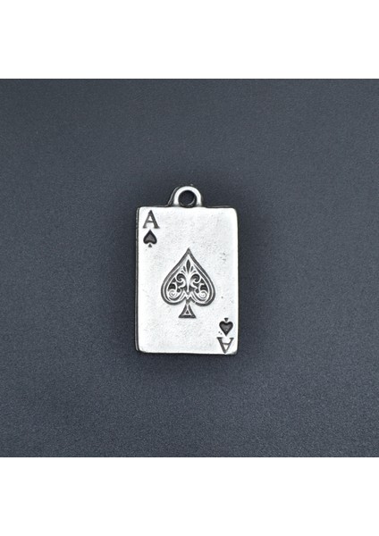 Maça As Poker İskambil Gümüş Kaplama Kolye Ucu