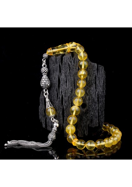 925 Ayar Gümüş Püsküllü Küre Kesim Damla Kehribar Tesbih fiyatları