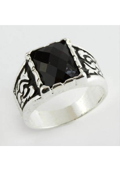 Kristal Taşlı Metal Erkek Yüzük