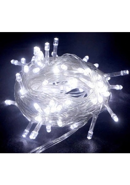 10M 100 LED Boncuk Lamba Beyaz Işık Şeffaf Kablo