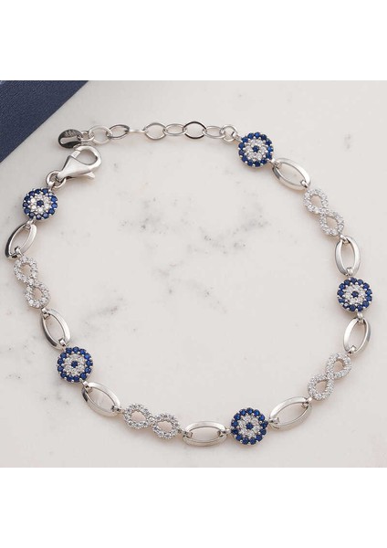 925 Ayar Gümüş Sonsuzluk Nazar Kadın Bileklik T7986 (972972)